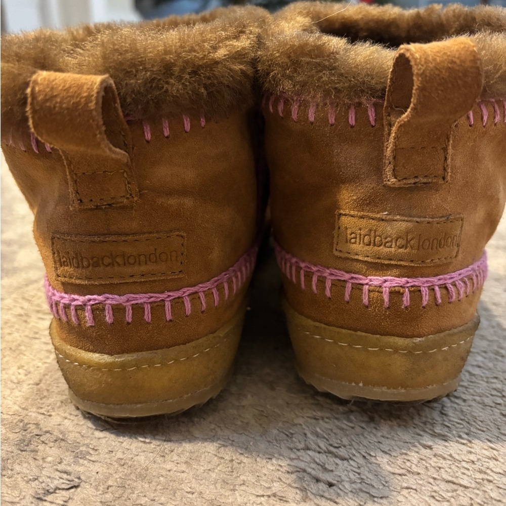Brown Ankle Boots with Pink Stitching - Picture 2 of 5